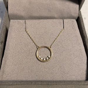 14K Gold Diamond Necklace - Open Circle - Geometric - 18”